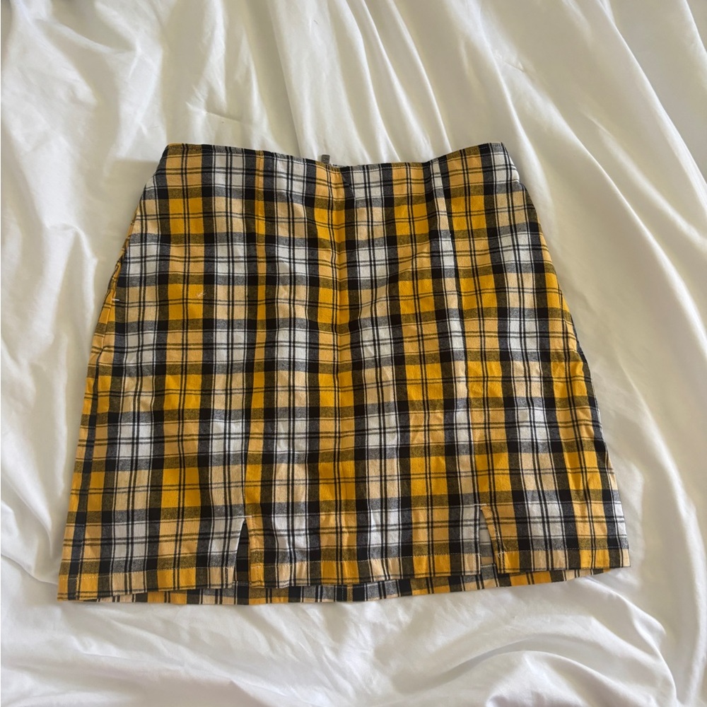 Hollister Yellow and Black Plaid Pencil Skirt